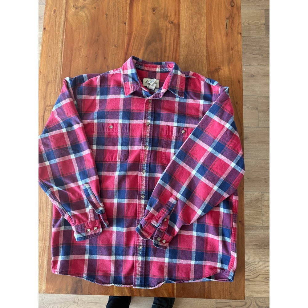 Eddie Bauer Men's Red/Blue Cotton Flannel Size L Tall